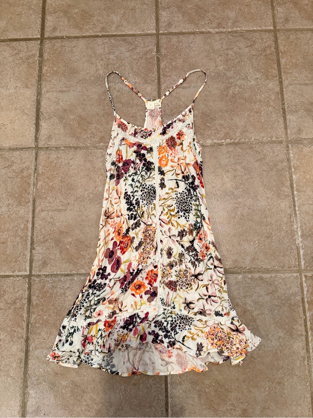 Floral Ivory Mini Dress with Spaghetti Straps